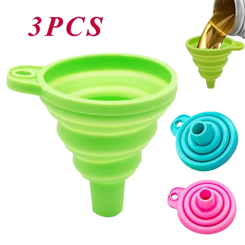 3Pcs Foldable Funnel Silicone Liquid Funnel Washer Fluid Change Portable Car Engine Oil Change Tool Car Accessories Kitchen Tool