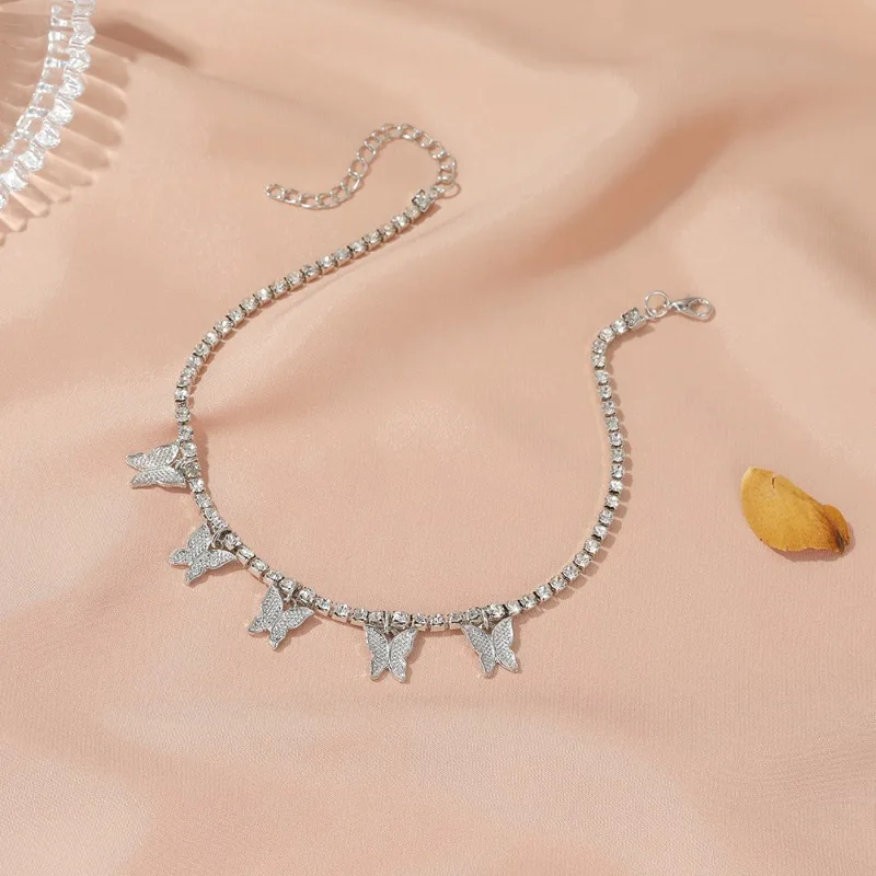 New Butterfly Anklet Rhinestone Tennis Chain Foot Chain Fashion Jewelry For Women Summer Vacation Beach Vacation Butterfly Barefoot Foot Chain Body Jewelry view 2