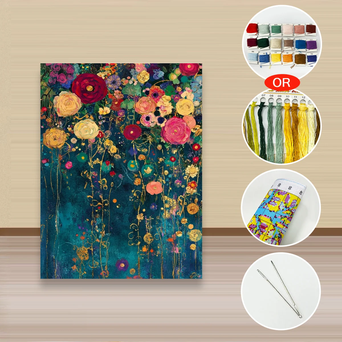 1 Stück 30x40cm/11,8x15,7 Zoll, 11Ct/14Ct Kreuzstich-Set, DIY Valentinstagsgeschenk, Stickerei-Set für Festivals, Blühende Blumen – Detail 2