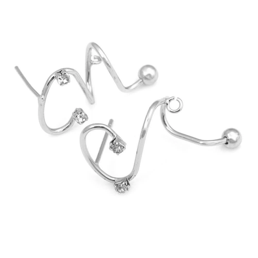 6PCS 18K Gold Color Brass and Zircon Spiral Stud Earrings Pins Earrings High Quality Diy Jewelry Making Accessories for Women