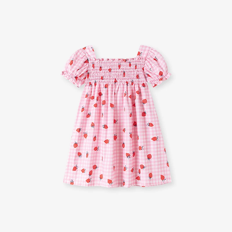 Little maven Girls Clothing Kids Clothes 2026 New Cartoon Princess Children's Summer Strawberry Bubble Sleeves Dresses 2-7 Years