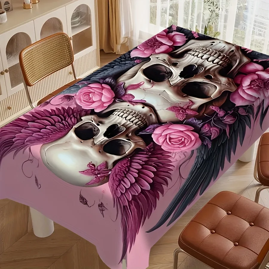 JIT-1pc Romantic Atmosphere Flower Skull Pattern Restaurant Kitchen Tablecloth.PMJ