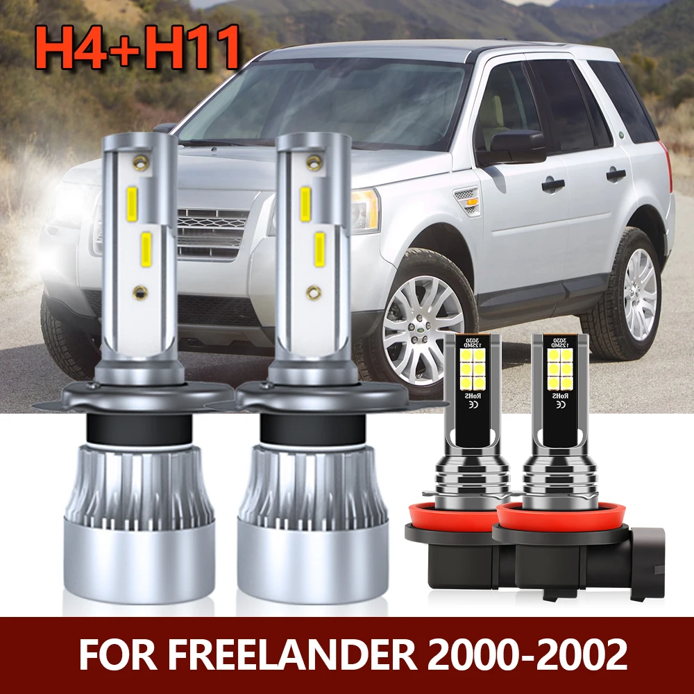 4x LED H4 Headlight CSP Bulbs Hi/Lo Beam + H11 Fog Light Combo Auto Car Lamps Conversion Kit For Freelander 2000 2001 2002