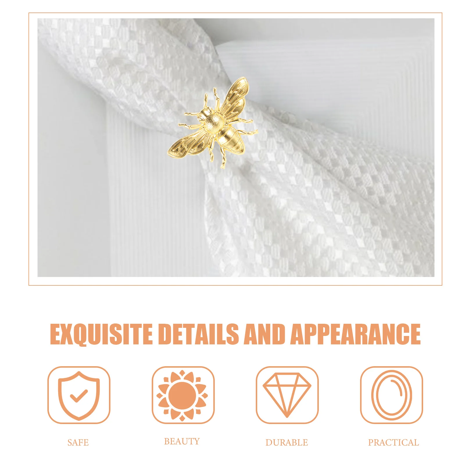 

6pcs Bee Shaped Buckles Metal Table Decoration Wedding Home Party Ring Set Creative Napkin Holders Reusable Fine