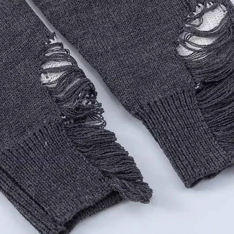 Geometric Hollow Design Men's Knitwear Sweater Vintage High Street Hole Pullover Autumn Winter Knitted Jumpers Sweater Oversize