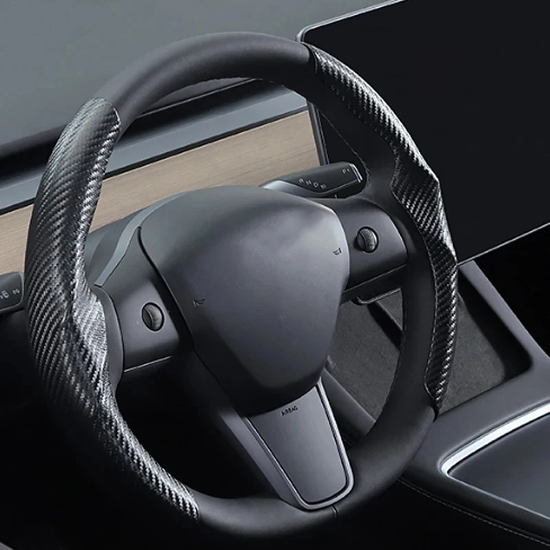 Geeignet für Tesla Modell 3/Y Auto Lenkrad Abdeckung Wildleder Carbon Faser Ultra-Dünne Schweiß Saugfähigen Anti-slip Lenker Auto – Detail 2