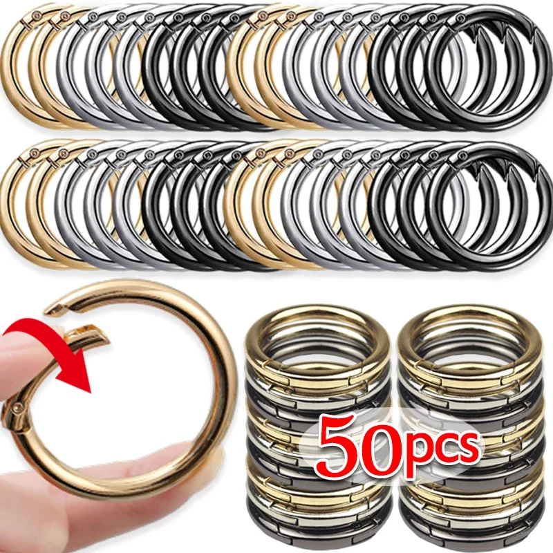 10/50 pçs metal o anel primavera fechos para diy jóias aberto redondo mosquetão chaveiro saco clipes gancho cão corrente fivelas conector