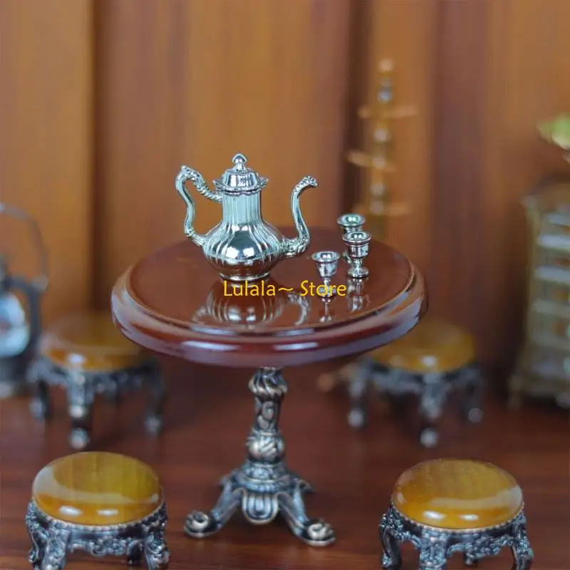 

Y4QA Antique Miniature Dollhouses Table 4 Chairs 1:12 Scale Alloy Accessories