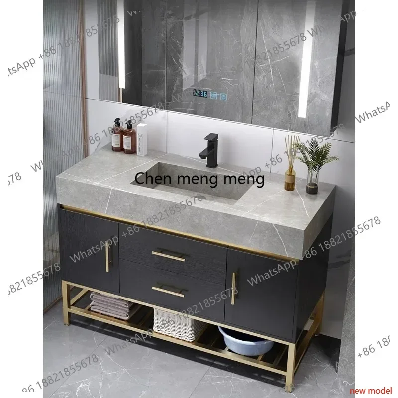 N138Modern simple rock slab integrated basin, floor-to-ceiling bathroom cabinet combined bathroom washbasin, basin