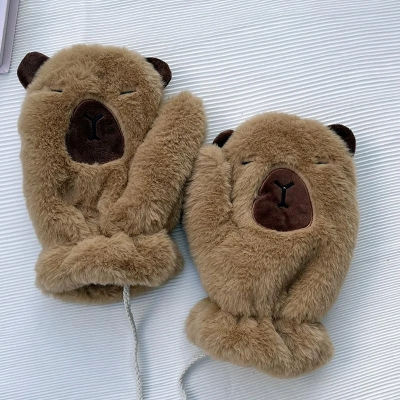 400A Unisex Plush Scarf and Mittens Set for Winter Outfits Outdoor Activity Handwear Plush Gloves Popular Accessory