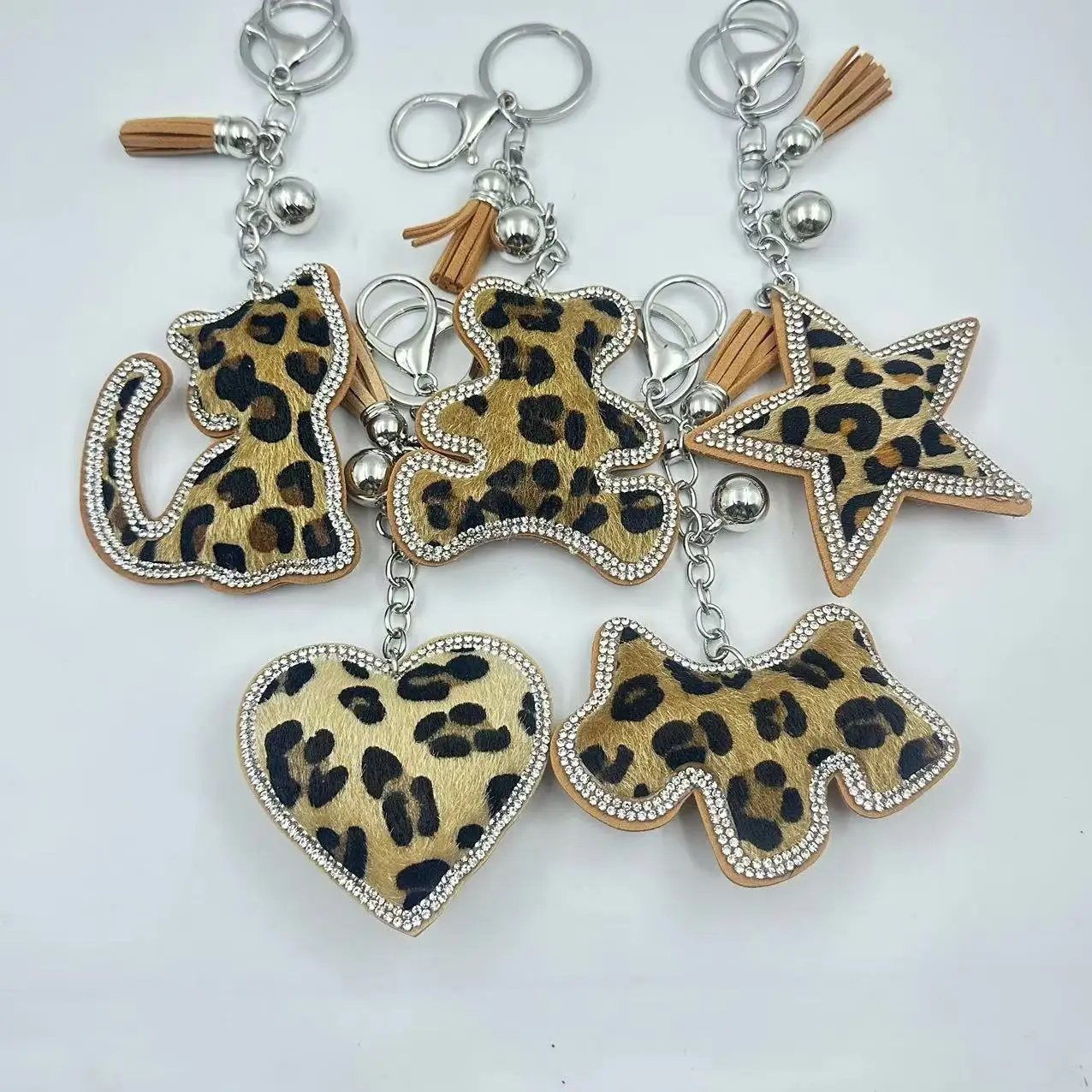 Creative Leopard print Full Rhinestone Key Chain Handbag Pendant Keyring Crystal Car Pendant Jewelry Key Accessories