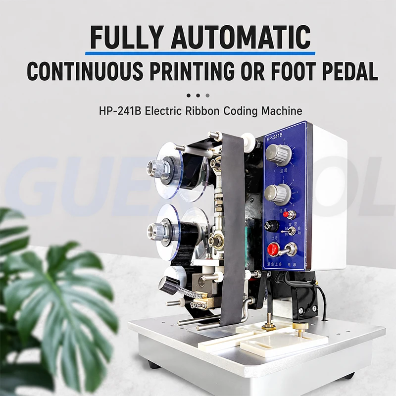 HP-241B Electric Ribbon Coding Machine Hot Foil Printer Date Batch Code Printing Machine for Packaging Bags Labels
