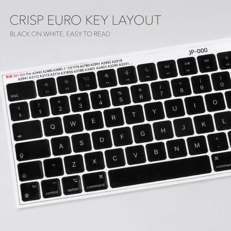 Iso Layout Keyboard Keycaps Transfer Stickers Language Letter Decals for MacBook Laptop Keyboard Replacement Sticker No Residue