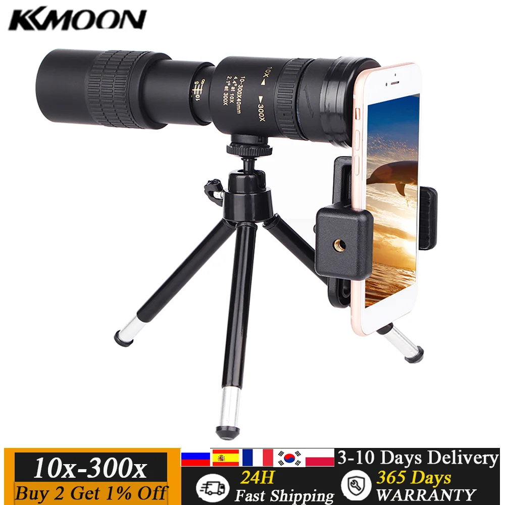 10-300X40mm BAK4 Prism Monocular Telescope Spotting Scope With Holder and Tripod for Adults Bird Watching Camping Hiking