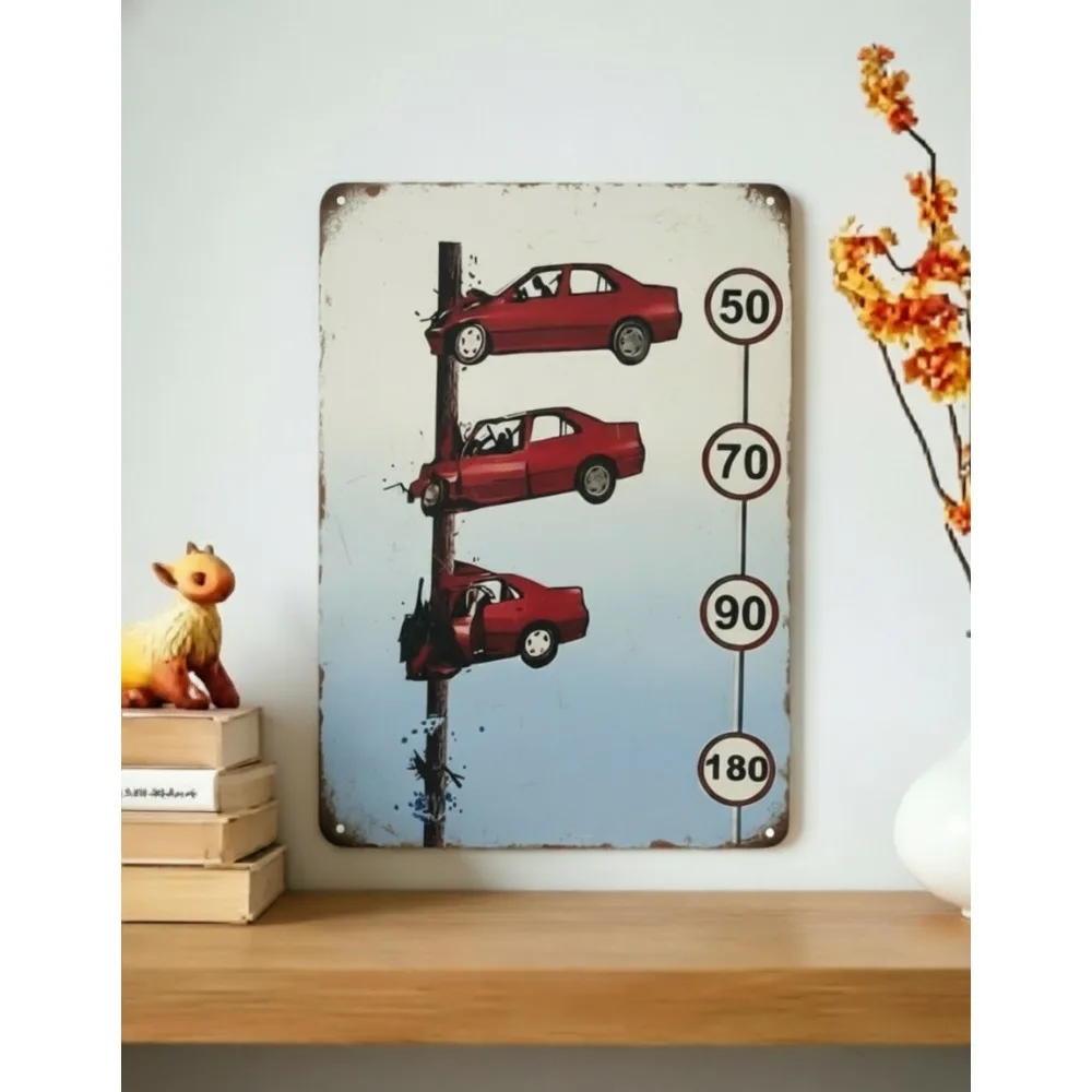 Retro fun metal signs, speed limit car accident themed wall decorations, creative warning signs, garage signs, road decorations