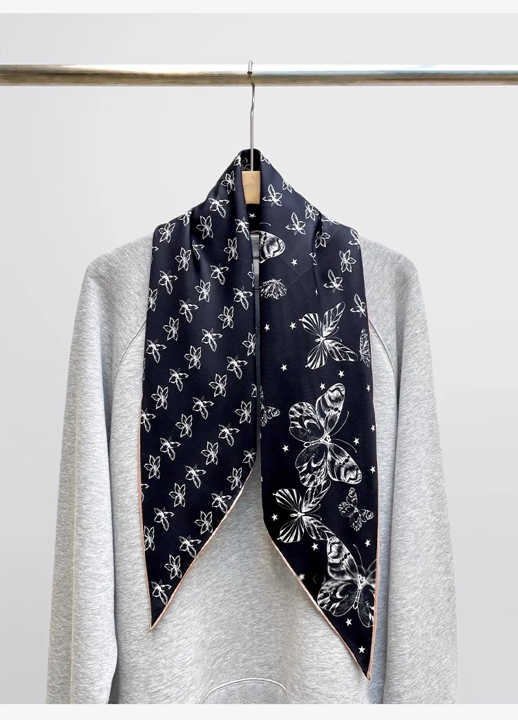 100% Silk luxury designer scarf for women 2026 autumn winter elegant pearls print triangle scarf neck warmer women's brand shawl