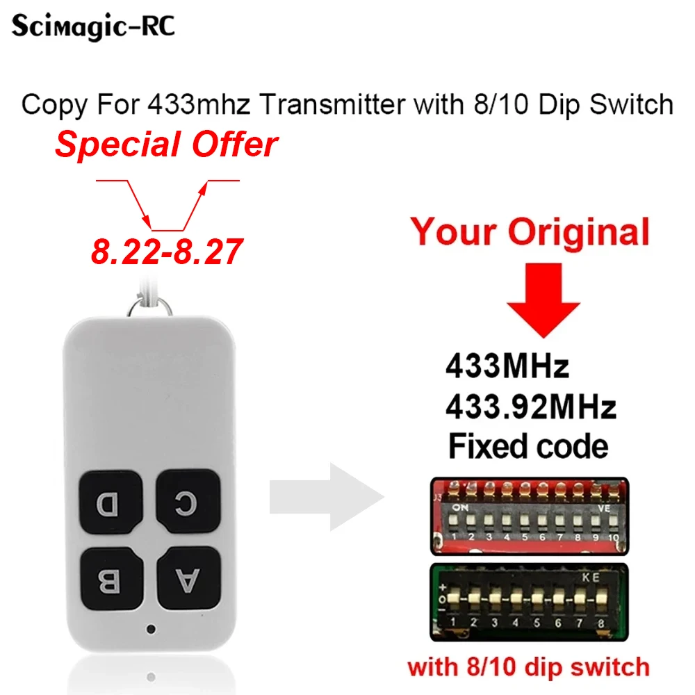 New Copy Universal 433MHz Remote Control 8/10 Dip Switch for Gargae Door Opener Controller Fixed Code 433.92mhz Transmitter