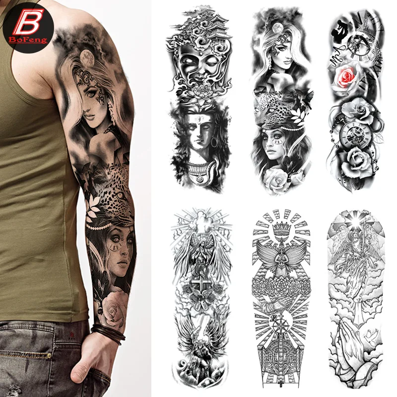 1Pcs New Full Arm Waterproof Tattoo Stickers Flower Arm Beauty Lion Large Picture Body Art Temporary Fake Flash Tattoo Stickers