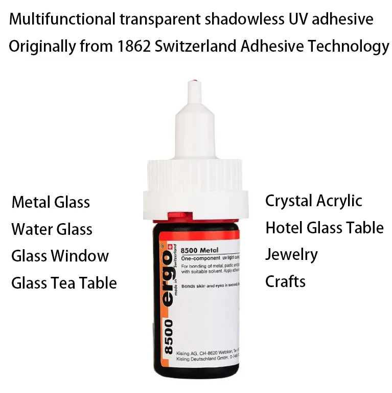 Switzerland Ergo8500 UV Glue Imported Shadowless Adhesive Adhesive Crystal Glass Coffee Table Metal Acrylic Powerful UV Glue