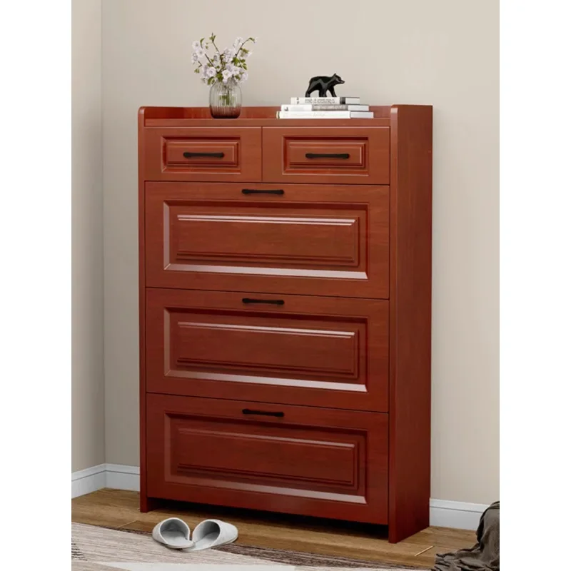 Modern Chinese shoe cabinet, simple entry at the door of the home, narrow foyer, mahogany color, space saving and large capacity