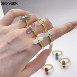 SHINYGEM Factory New Hexagonal Column Fashion Natural Stone Crystal Gem Moonstone Ring For Women Jewelry