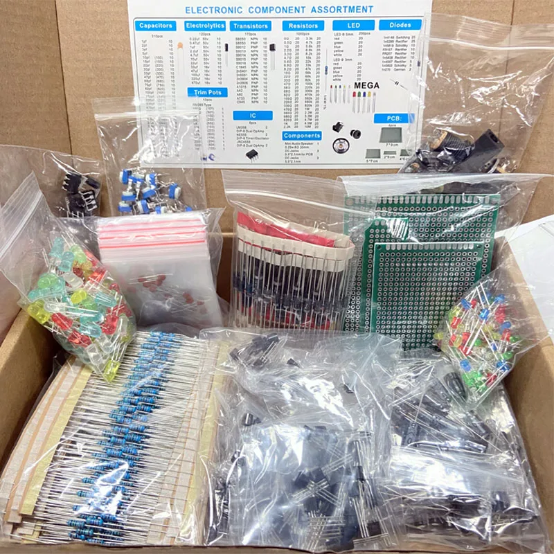 Electronic Components Kit Ultimate Edition Various Common Capacitors Resistors Capacitors T0-92 LED Transistors PCB