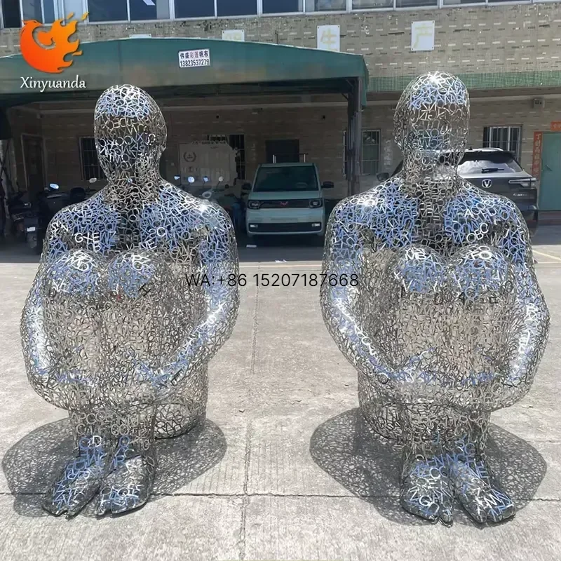 Wmwmnu Custom Large Outdoor Stainless Steel Hollow Figure Sculpture Polished Craft for City Garden Landscape Floor Ornaments