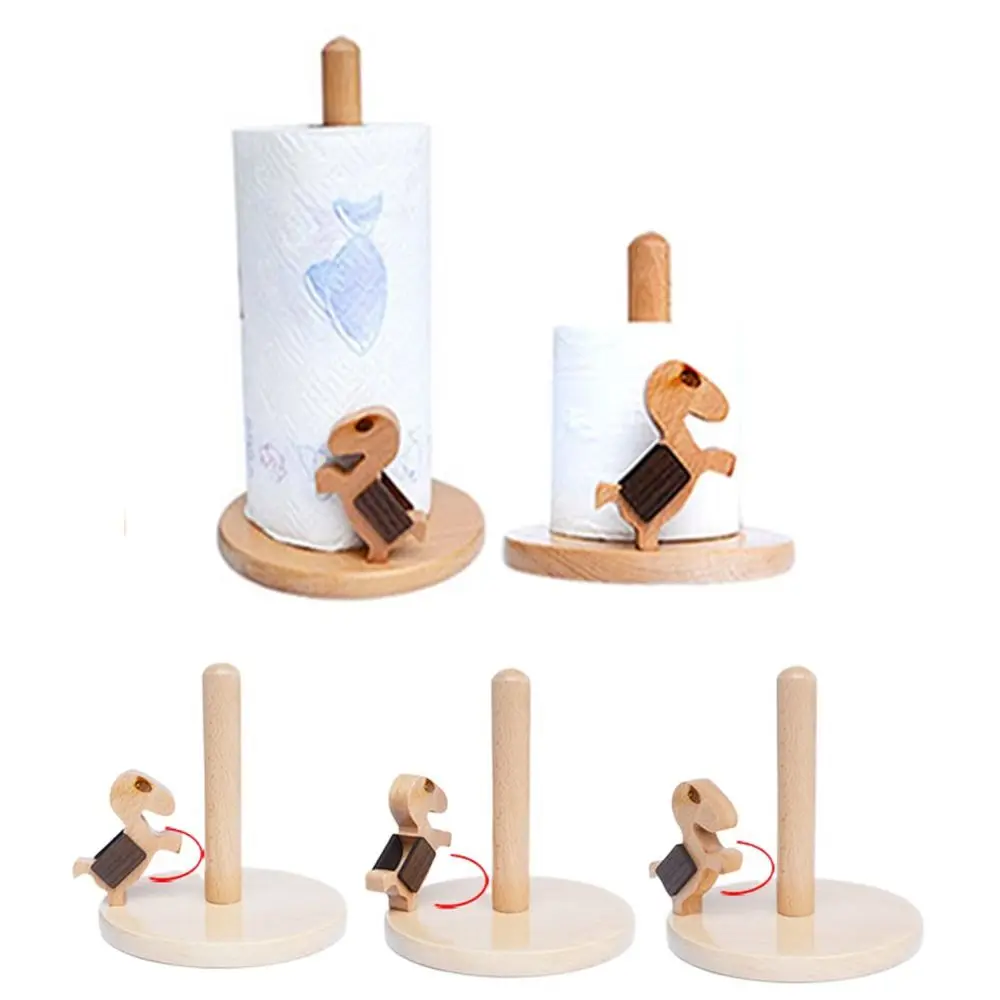 

Solid Wood Cartoon Paper Towel Rack Durable Vertical Wooden Paper Roll Stand Cute Animal Waterproof