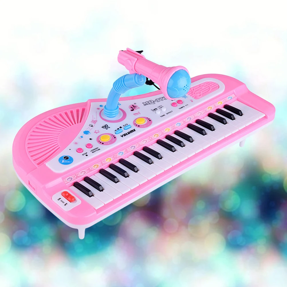 Rosa elektronische Tastatur mit 37 Tasten für Kinder, ungiftiges Spielzeugklavier aus Kunststoff mit Mikrofon, pädagogisches Musikinstrument