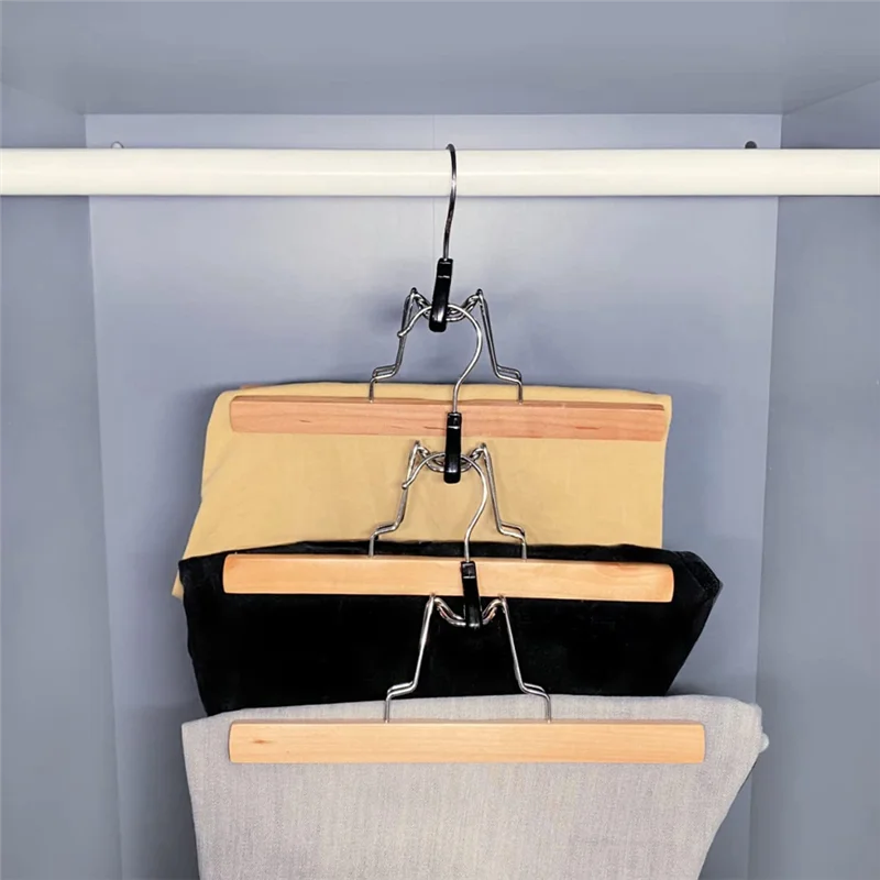 

LLCS-8PCS Wooden Stretcher Clamping Hanger Non-Slip With Swivel Hook, Bedroom Clothes Organizer