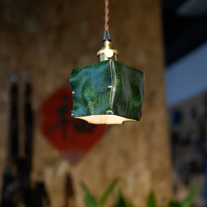 Vintage Wabi Sabi Leather Copper Pendant Lamp Hand‑Sculpted Dining Table Pendant lights decor Bedside Coffee Bar Hanging Lamps