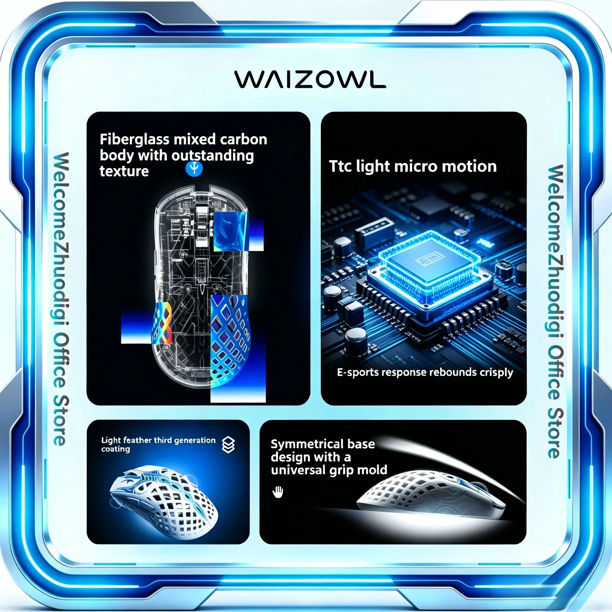 Waizowl TRIAINA Wireless Gaming Mouse Paw3950 Lightweight Ergonomic E-sports Mice Fast Charging Long Battery Life PC Customized