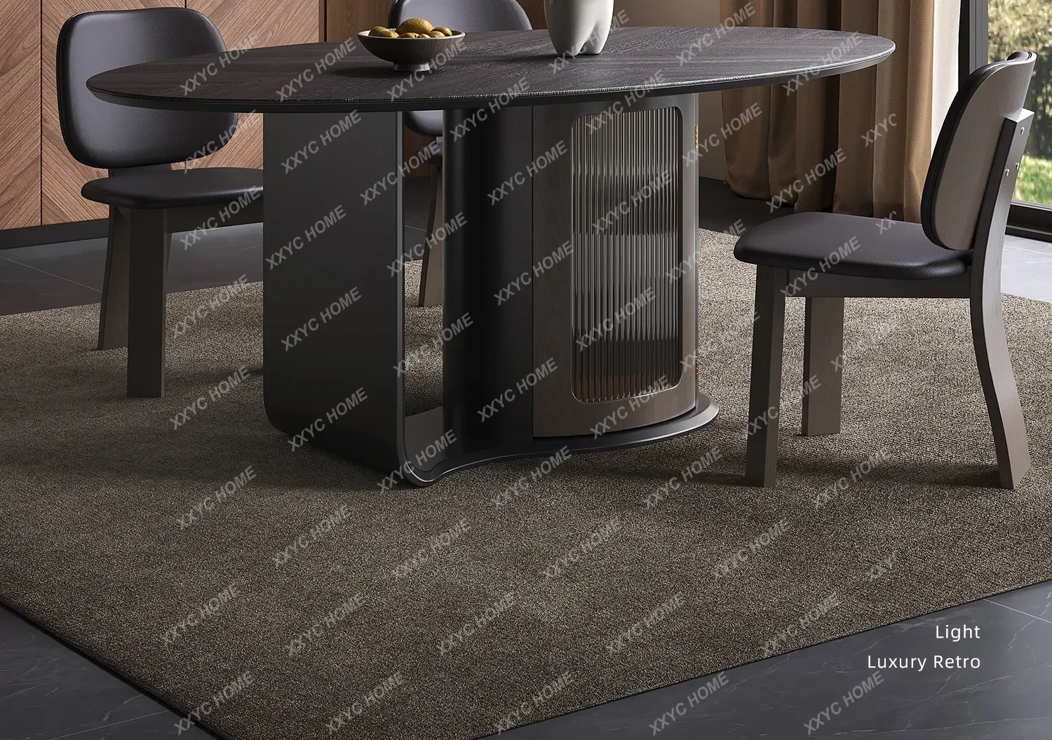 minimalist tempered glass storage dining table oval  black home luxury