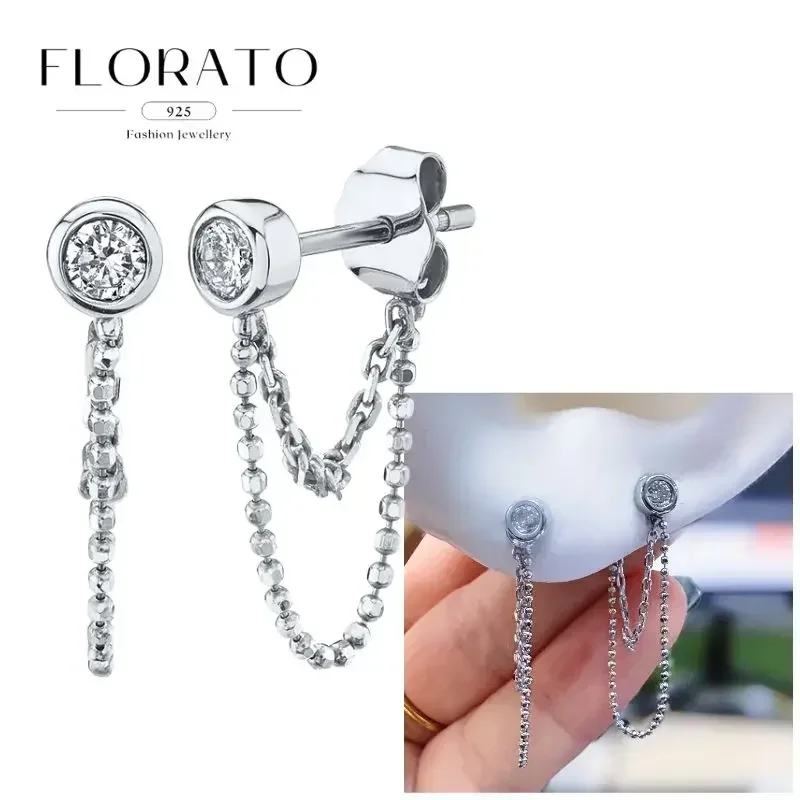 FLORATO 925 Sterling Silber Ohrringe mit Kettenquasten-Anhänger, Zirkon-Silberohrringe für Damen, Trendiger Luxus-Hochzeitsschmuck