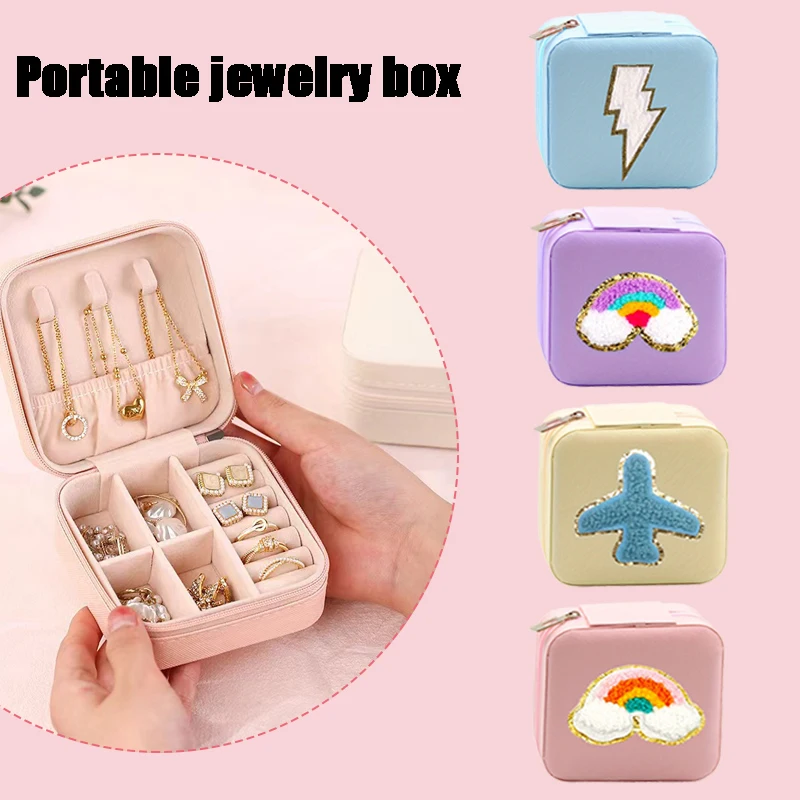 

Compact Travel Jewelry Box - PU Leather Small Delicate Mini Jewelry Organizer, Multi-Compartment Velvet Lined for Earrings/Neckl