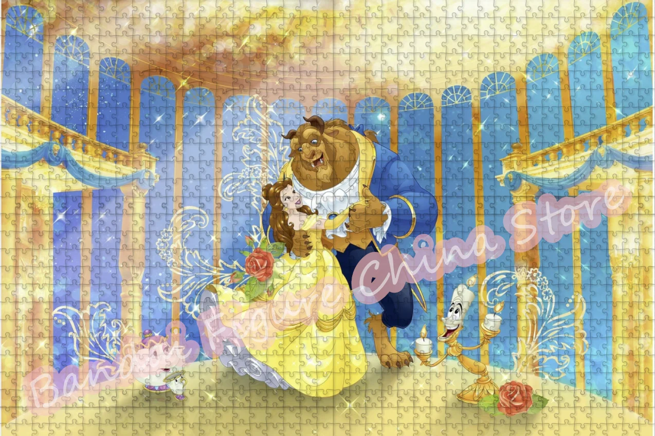 300/500/1000 Pieces Disney Princess Belle Jigsaw Puzzles Beauty and The Beast Cartoon Print Puzzles for Kids Educational Toys