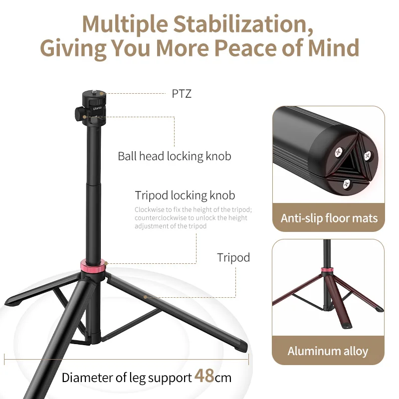 Ulanzi alumínio liga leve stand, tripé portátil para DSLR, câmera do smartphone, LED vídeo luz, flash projetor, MT-79, 2m