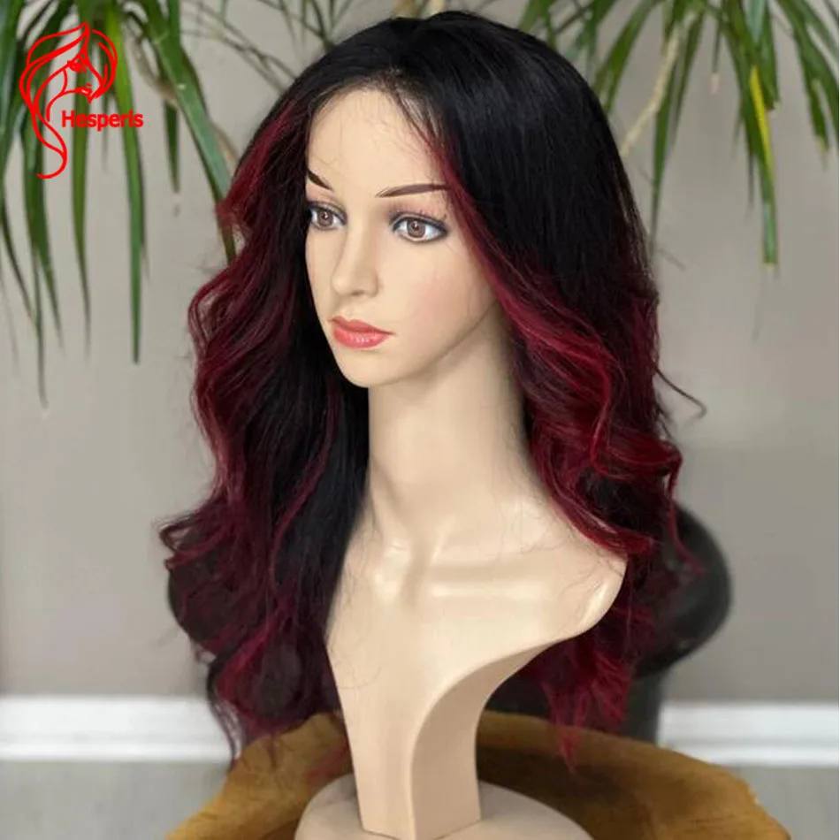 

Hesperis Body Wave Burgundy Highlight Lace Front Wig Pre Plucked Balayage Color Transparent Lace Closure Silk Base Wig For Women