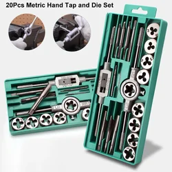 20Pcs Metric Hand Tap and Die Set Multifunction M3-M12 Screw Thread Plugs Straight Taper Reamer Tool Tapping and Thread Tools