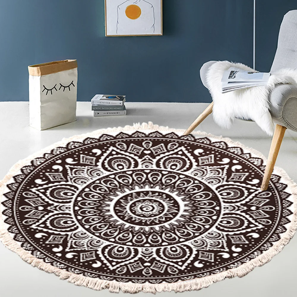 Vintage Round Shape Carpet Boho Mendala Carpets Floor Mat Living Room Macrame Decorative Bedroom Area Rugs Carpet