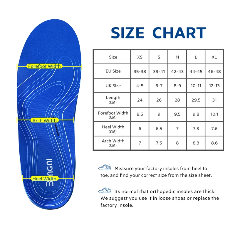 Bangnisole Orthotic Insoles For Flat Feet Arch Support Foot Inserts Valgus Pronation Plantar Fasciitis For Man Women Shoes Boots