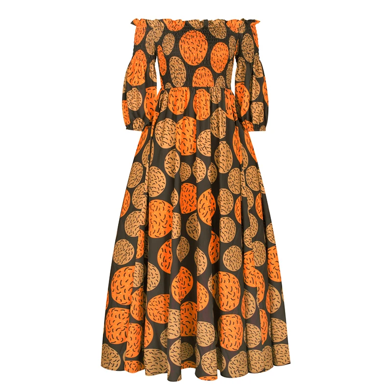 Sring Herfst Vrouwen Sexy Slash-Hals Lange Jurk Femme Bloemenprint Enkellange Rok Met Halve Mouwen Vintage Casual Losse Damesjurk