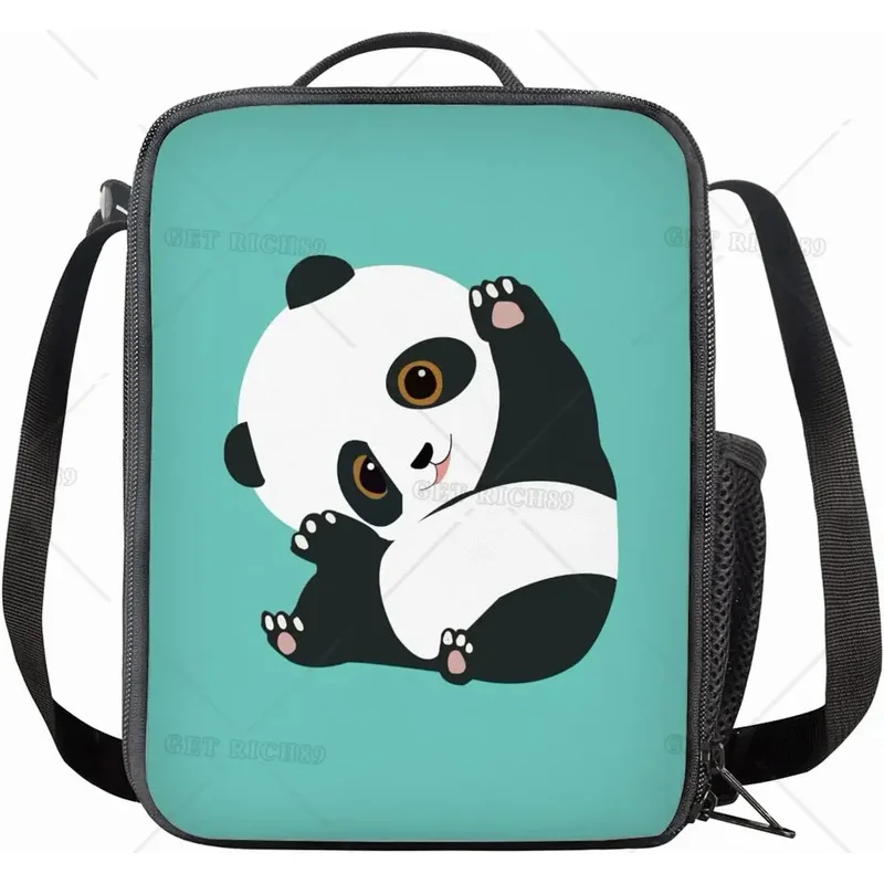 Panda-lancheira reutilizável para meninos e meninas, com bolso e alça, para a escola, praia, viagem