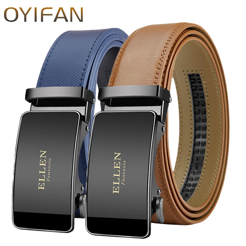 OYIFAN 2 Pcs Set Leather Belt Men's Business Casual Belt Fashion Designer Belt Jeans & Suit Pants Belt for Men