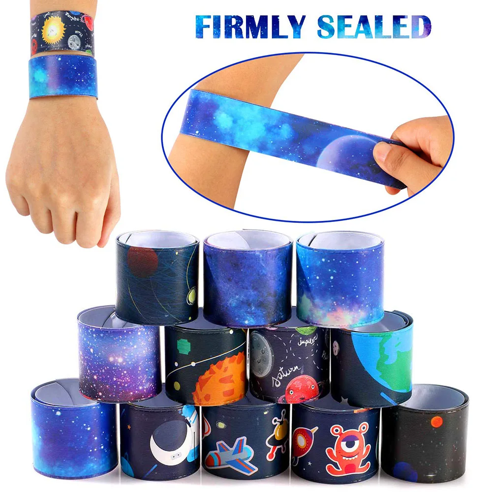 40pcs Space Slap Bracelets Kid Bracelets Snap Bands Outer Space Theme Party Supplies Astronaut Birthday Party Decorations Favors