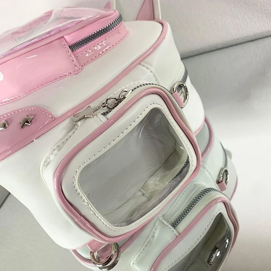 aliexpress leather pink backpack Harajuku Lovely Cat Ear Leather Backpack Pink Kawaii Transparent Ita-Bag  Women Shoulder Bags School Teenage Girls Travel Bagpack
