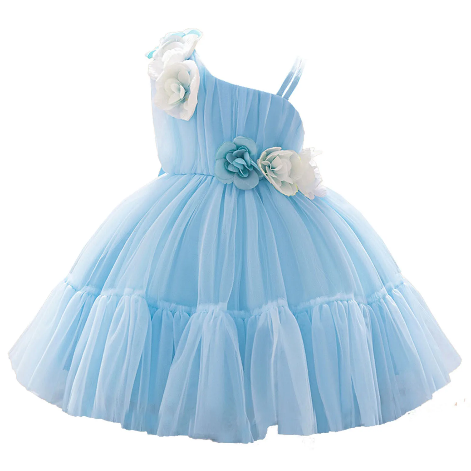 Vestido de tule de um ombro para bebês, florista 3D, festa de aniversário, cerimônia de formatura, concurso infantil, 6M-4 anos