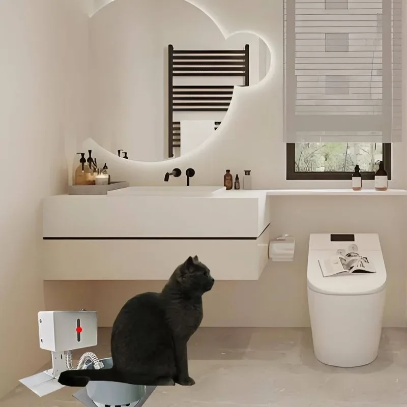 Direct Insertion Floor Drain Flushing Cat Toilet Sensor Automatic Flushing Cat Litter Box Trainer Cats Bedpans Straight Drainage