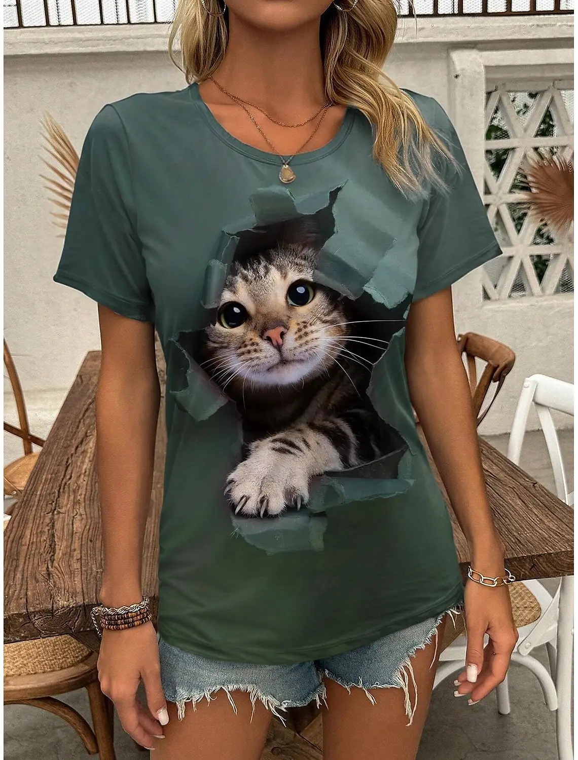 Summer Women's T shirt Tee 3d Print Kawaii Cat Graphics Casual Short Sleeve Tops Fashion Round Neck t shirts for women beautiful