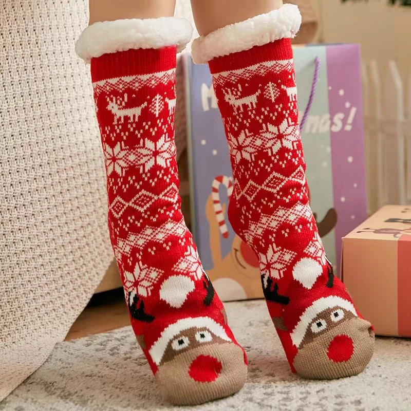 

Winter Warm Socks Women Penguin Plush Soft Female Non Grip Floor Slippers Short Sock Fuzzy Fluffy Deer Elk Bear Christmas Gift